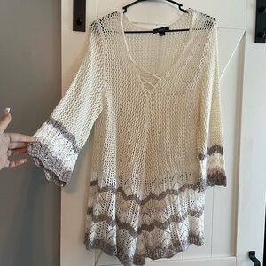 Cream and Brown Crochet Tunic